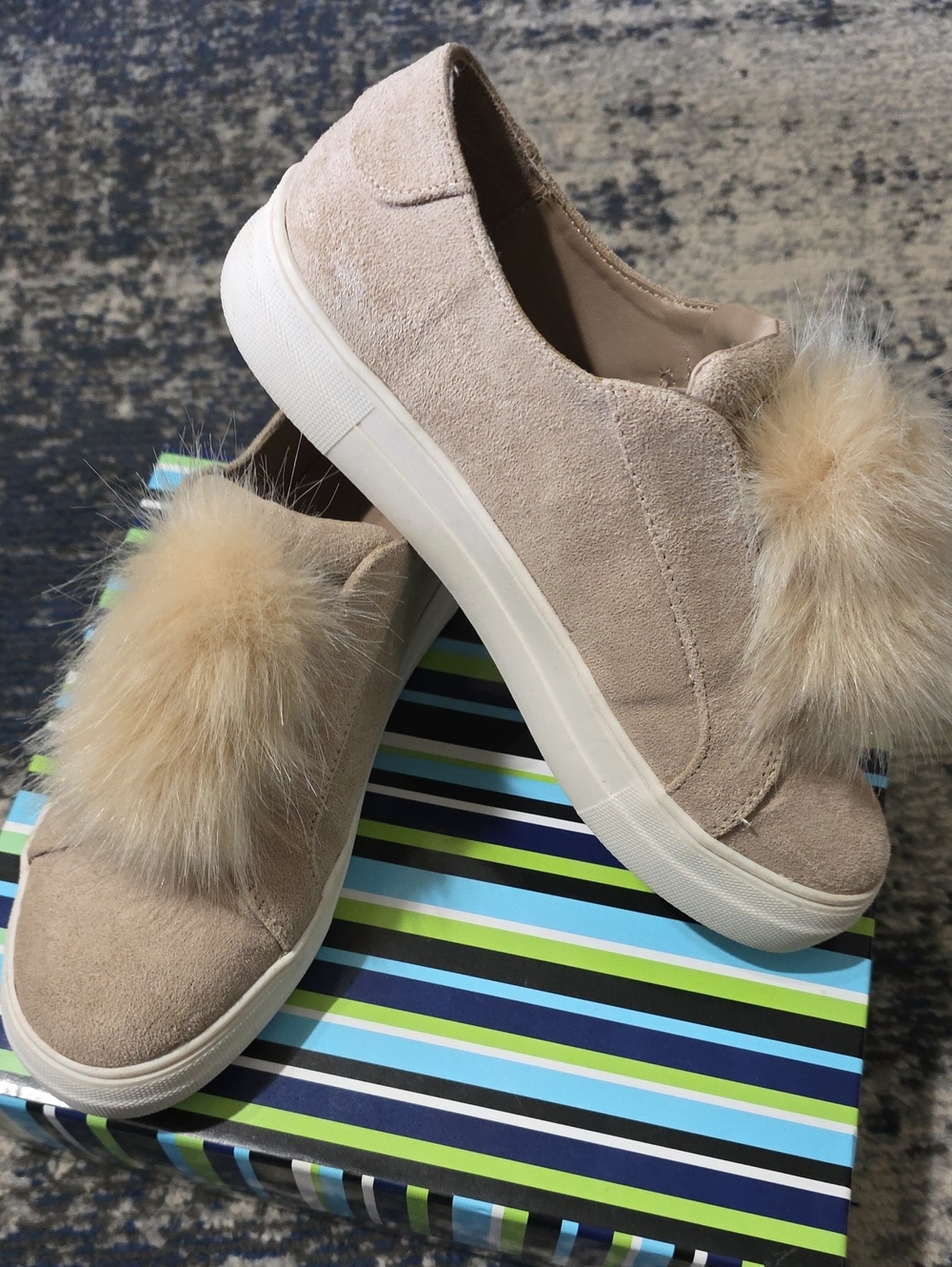 Candie's Blush Faux Suede Fur Pom-Pom Slip-On Sneakers 9